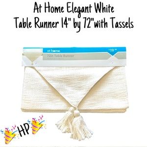 🎉HP🎉, NWT At Home White Table Runner With Beautiful Tassels 14” by 72”